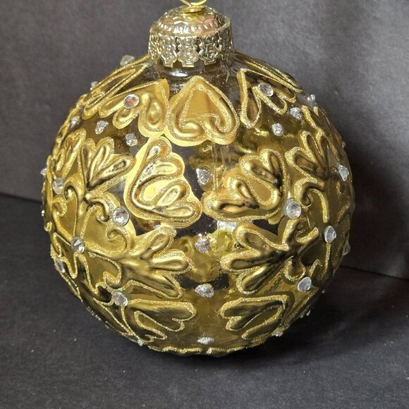 Frontgate Gold Glass Ornament Hand Decorated Glitter Embellished 4 Inch Holiday - Picture 3 of 8